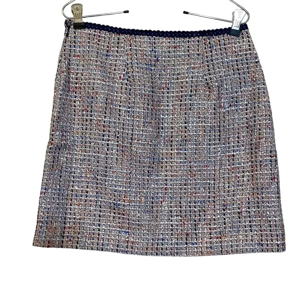 Ann Taylor LOFT Boucle Tweed Straight Pencil Skirt zippers Size 2P Blue white